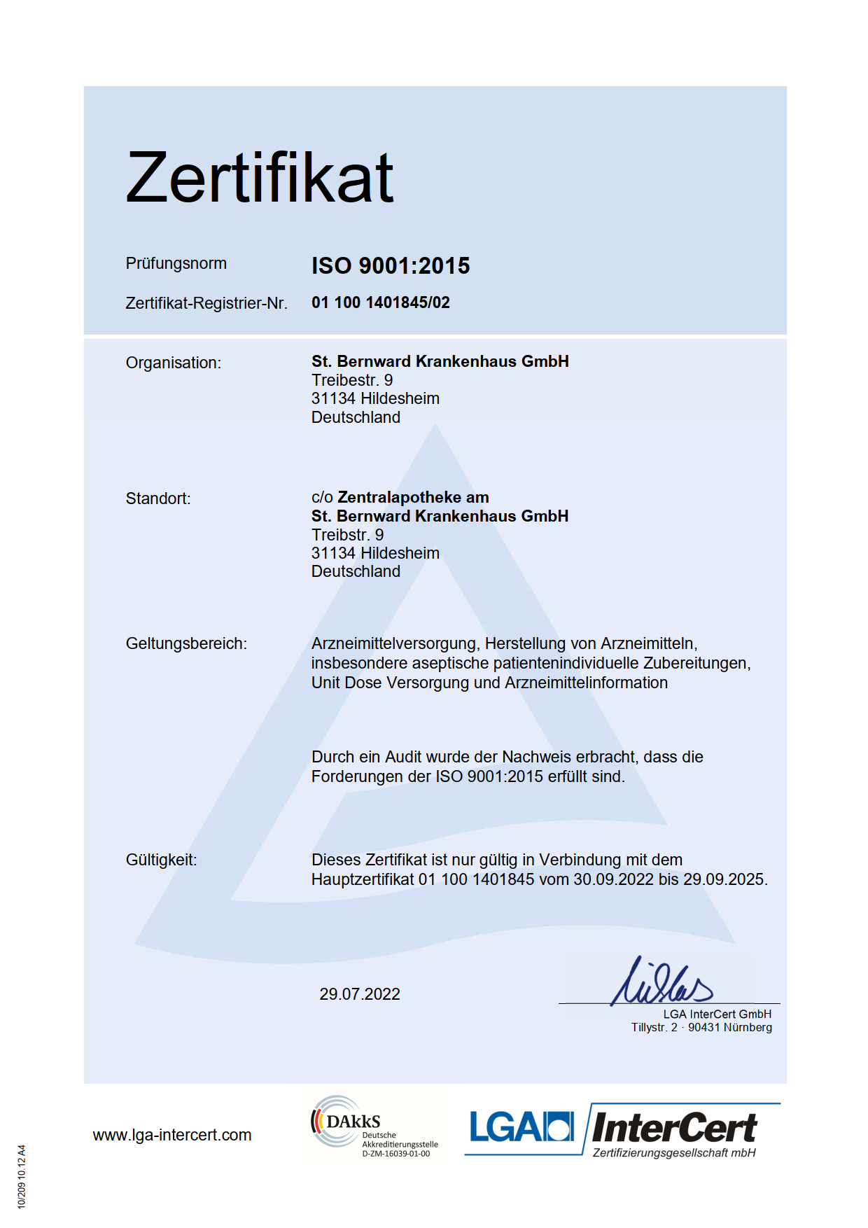 Zertifikat St. Bernward Krankenhaus 2